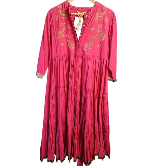 April Cornell NWT New Maharana Dress Large Gold Accents Indian Inspired Tiered - Picture 1 of 7